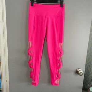 Betsey Johnson Performance Womens S Pink Mesh Lattice Bottom Pink Capri Leggings